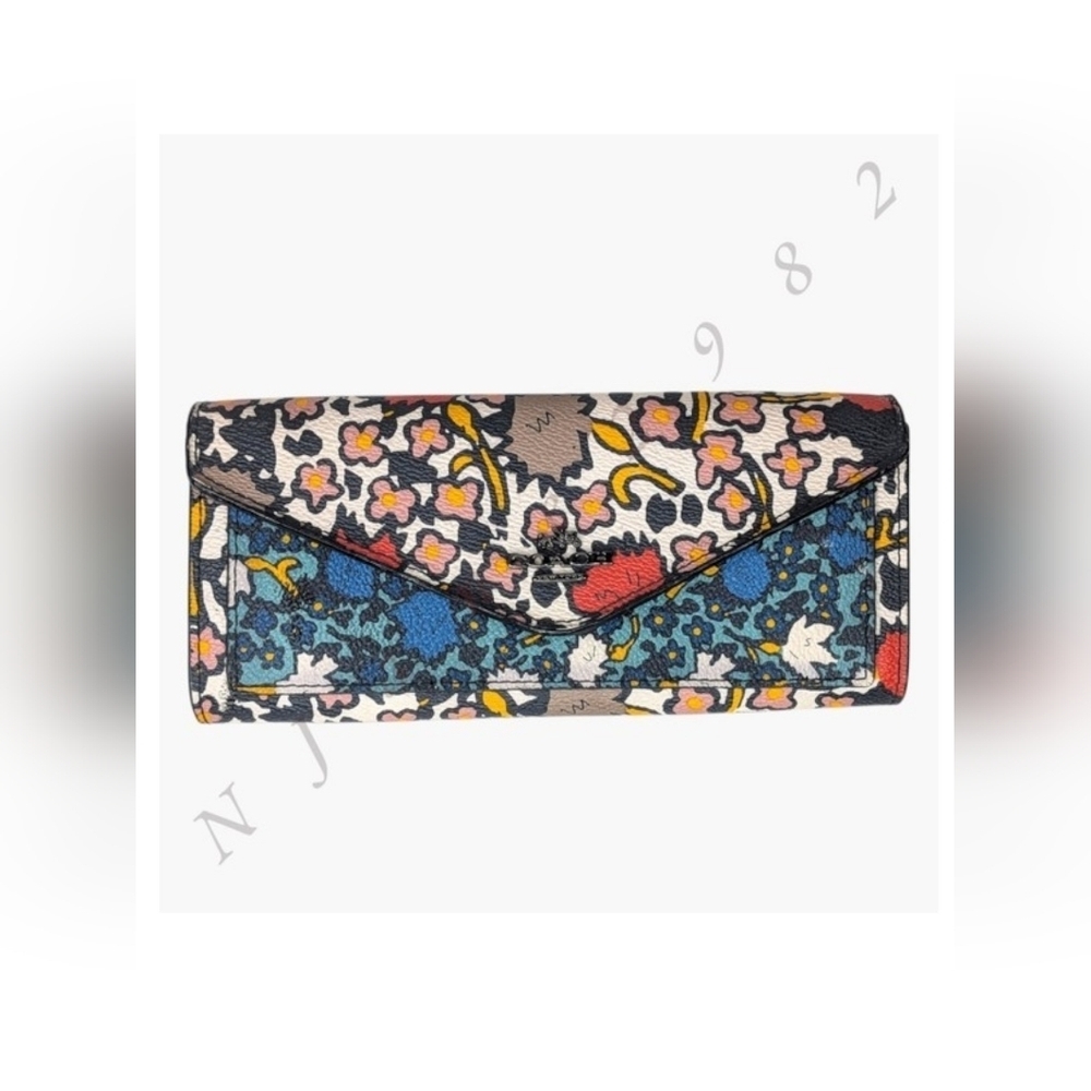 Coach Soft Wallet Mixed Yankee Floral Print Logo Envelope Coated Canvas EUC